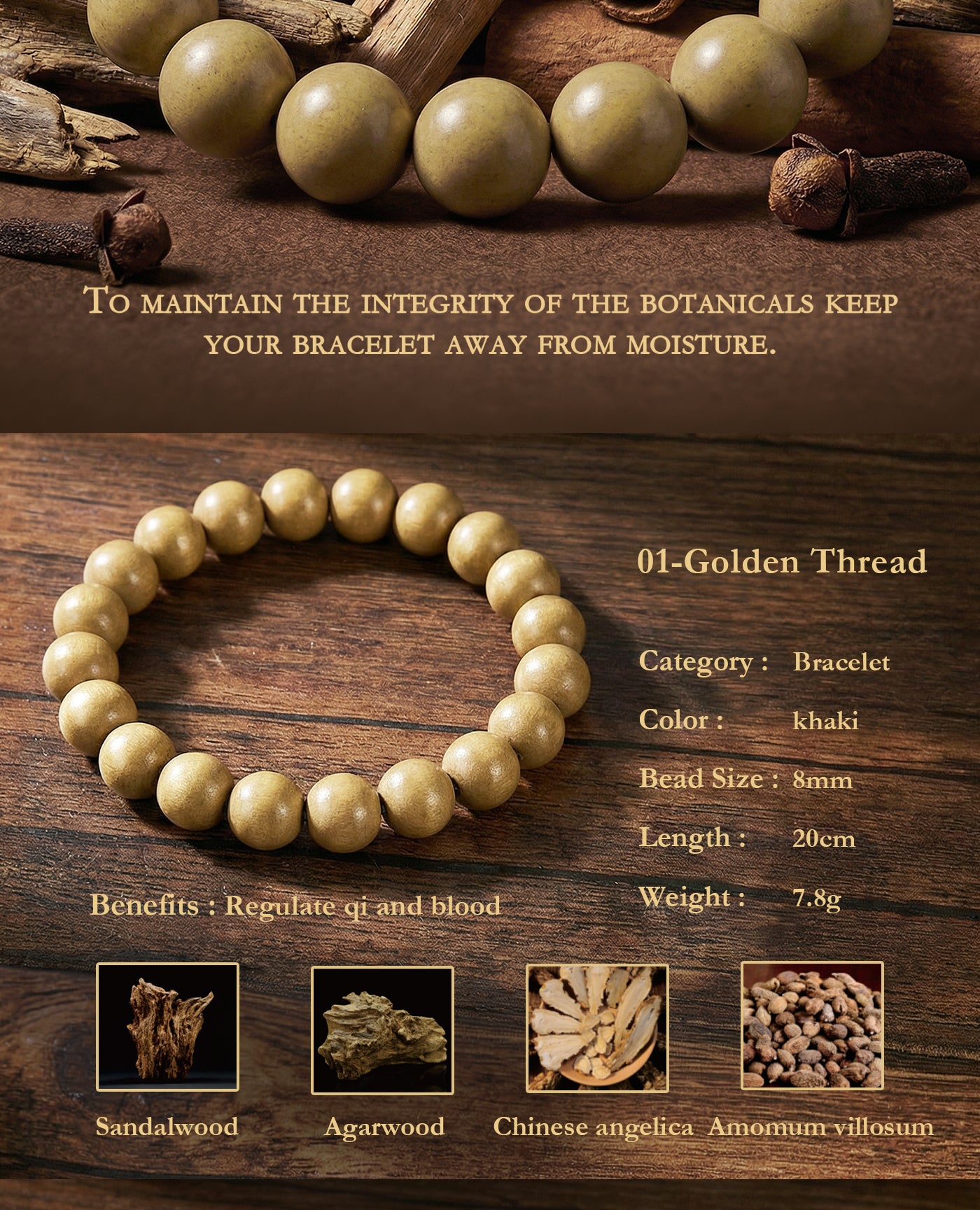 Botanica- Khaki Scented Bracelet - Unisexe