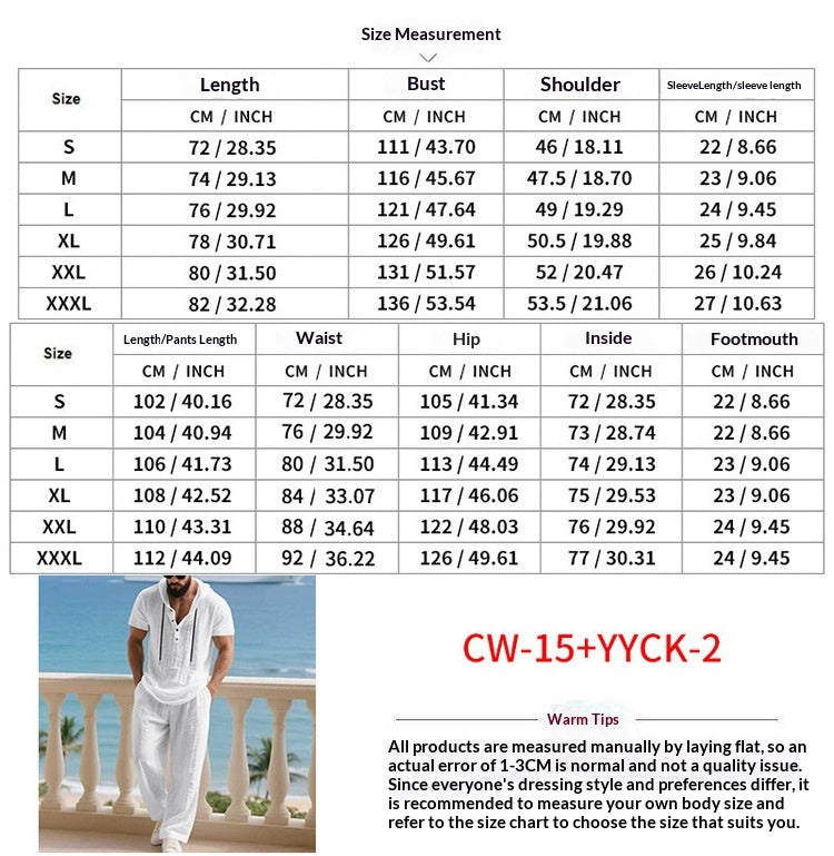 🌬️ The Nomad-Suite: Men’s Breathable V-Neck Linen Set