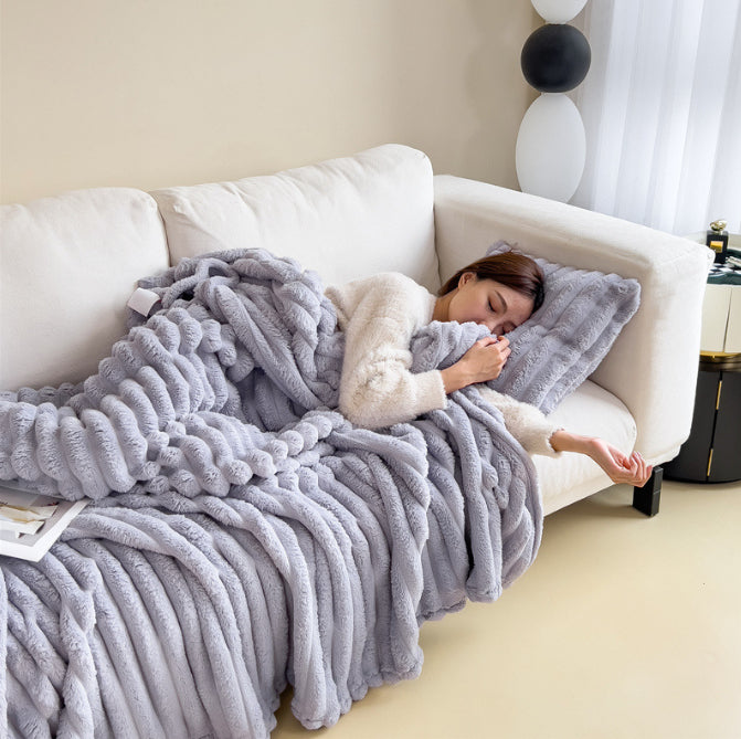 🐰ྀི Le Nuage-Dérive : Jeté de lit en fausse fourrure de lapin et texture bulles