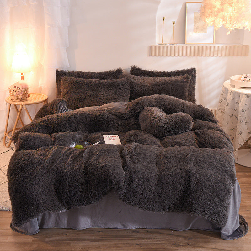 The Midnight Velvet: Ultra-Plush Shaggy Fleece Sanctuary (Queen King Bedding Set)