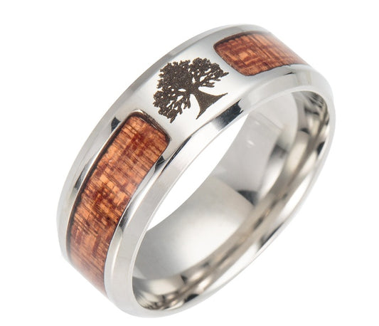The Yggdrasil Ring | Stainless Steel & Solid Wood Inlay - Unisex Ring