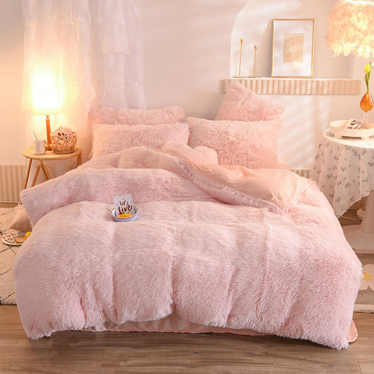 The Midnight Velvet: Ultra-Plush Shaggy Fleece Sanctuary (Queen King Bedding Set)