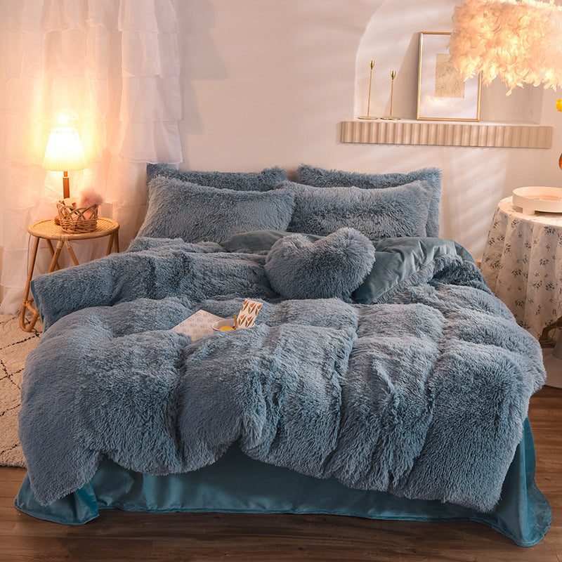 The Midnight Velvet: Ultra-Plush Shaggy Fleece Sanctuary (Queen King Bedding Set)