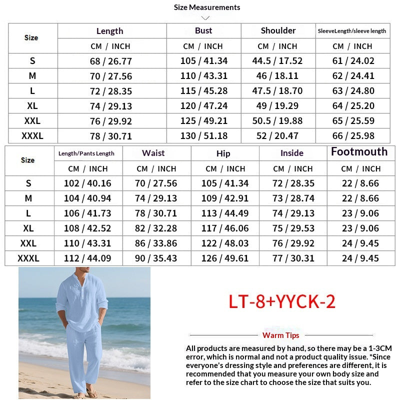 🌬️ The Nomad-Suite: Men’s Breathable V-Neck Linen Set