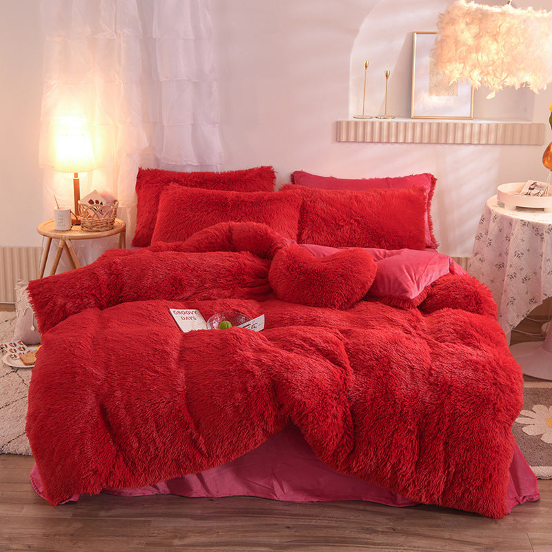 The Midnight Velvet: Ultra-Plush Shaggy Fleece Sanctuary (Queen King Bedding Set)