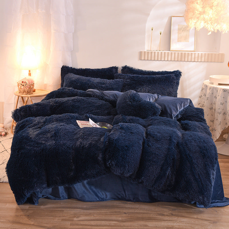 The Midnight Velvet: Ultra-Plush Shaggy Fleece Sanctuary (Queen King Bedding Set)