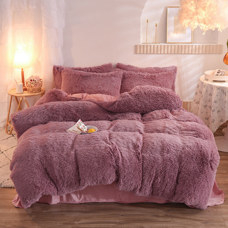 The Midnight Velvet: Ultra-Plush Shaggy Fleece Sanctuary (Queen King Bedding Set)