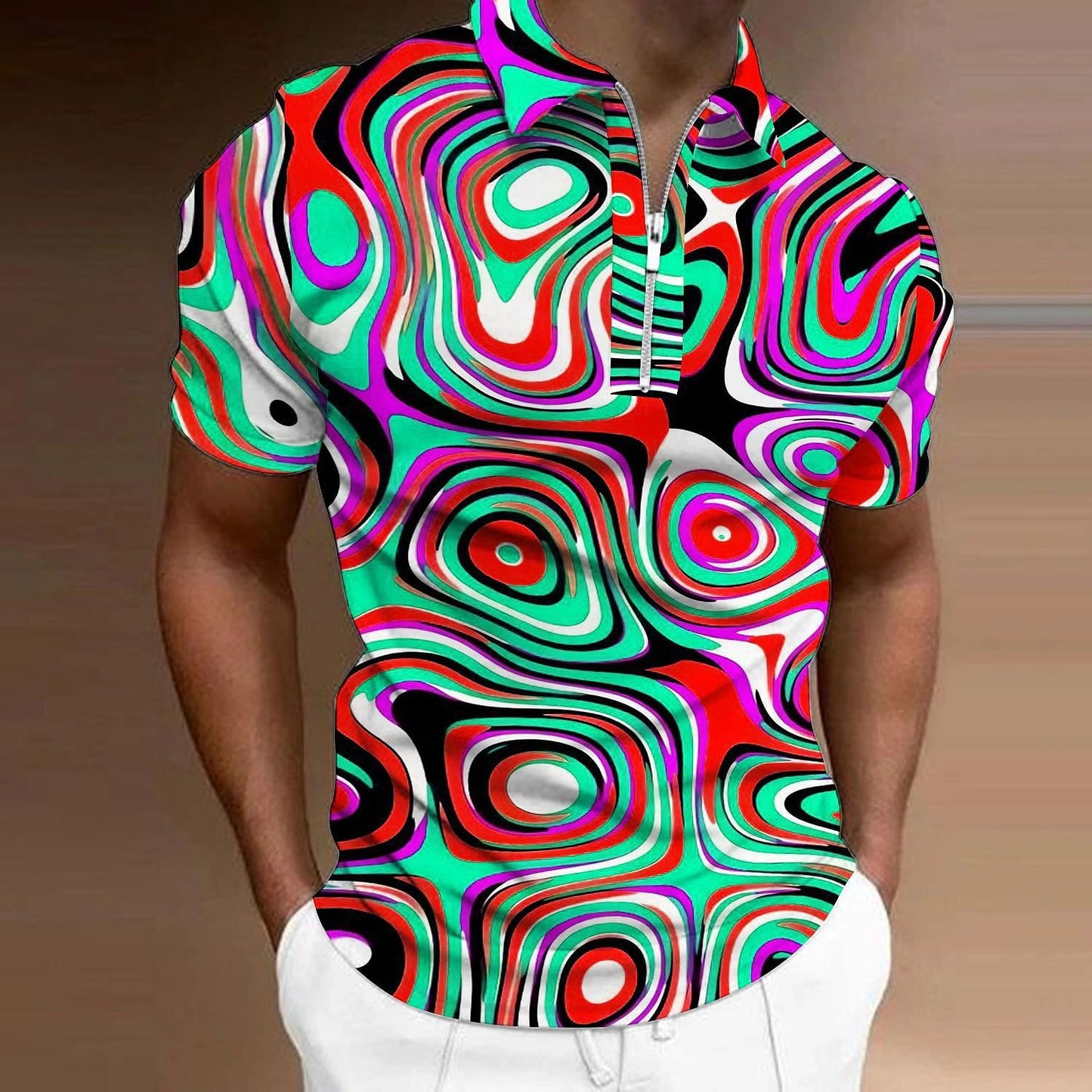The Chromatic Vortex | Optical 3D Tech-Mesh Polo 🌀