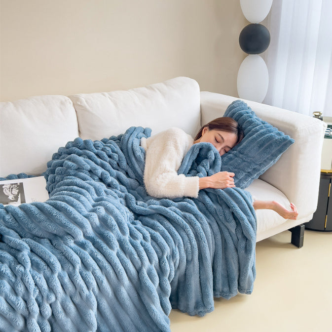 🐰ྀི Le Nuage-Dérive : Jeté de lit en fausse fourrure de lapin et texture bulles