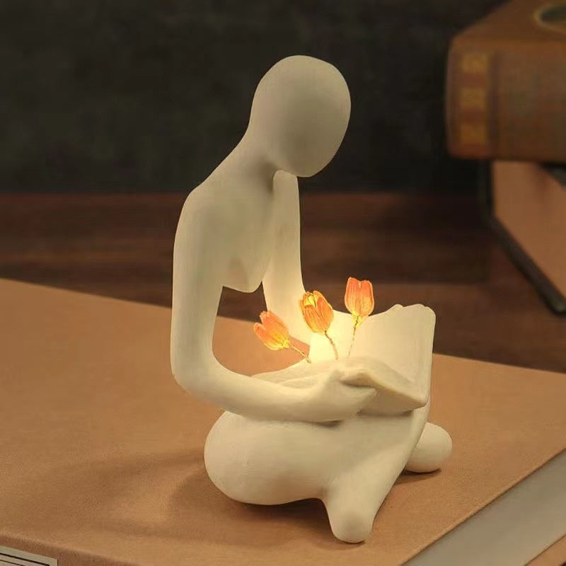 The Contemplative Bloom | Abstract Reader Tulip Nightlight 🌷✨