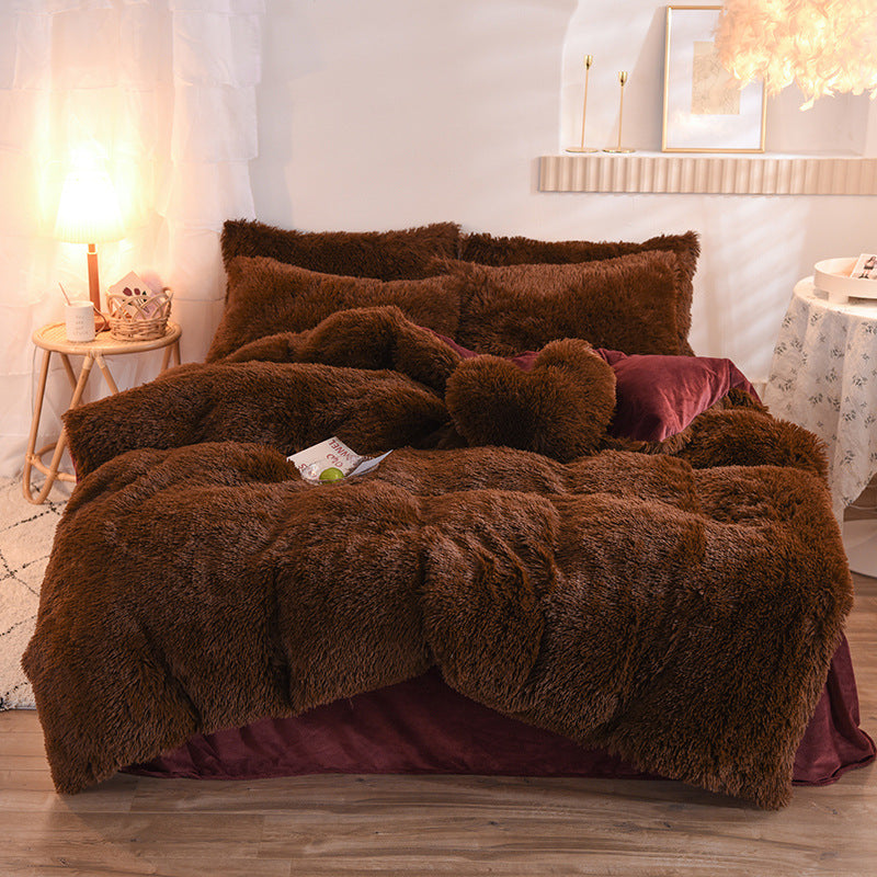 The Midnight Velvet: Ultra-Plush Shaggy Fleece Sanctuary (Queen King Bedding Set)