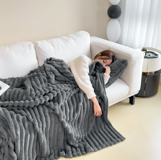 🐰ྀི Le Nuage-Dérive : Jeté de lit en fausse fourrure de lapin et texture bulles
