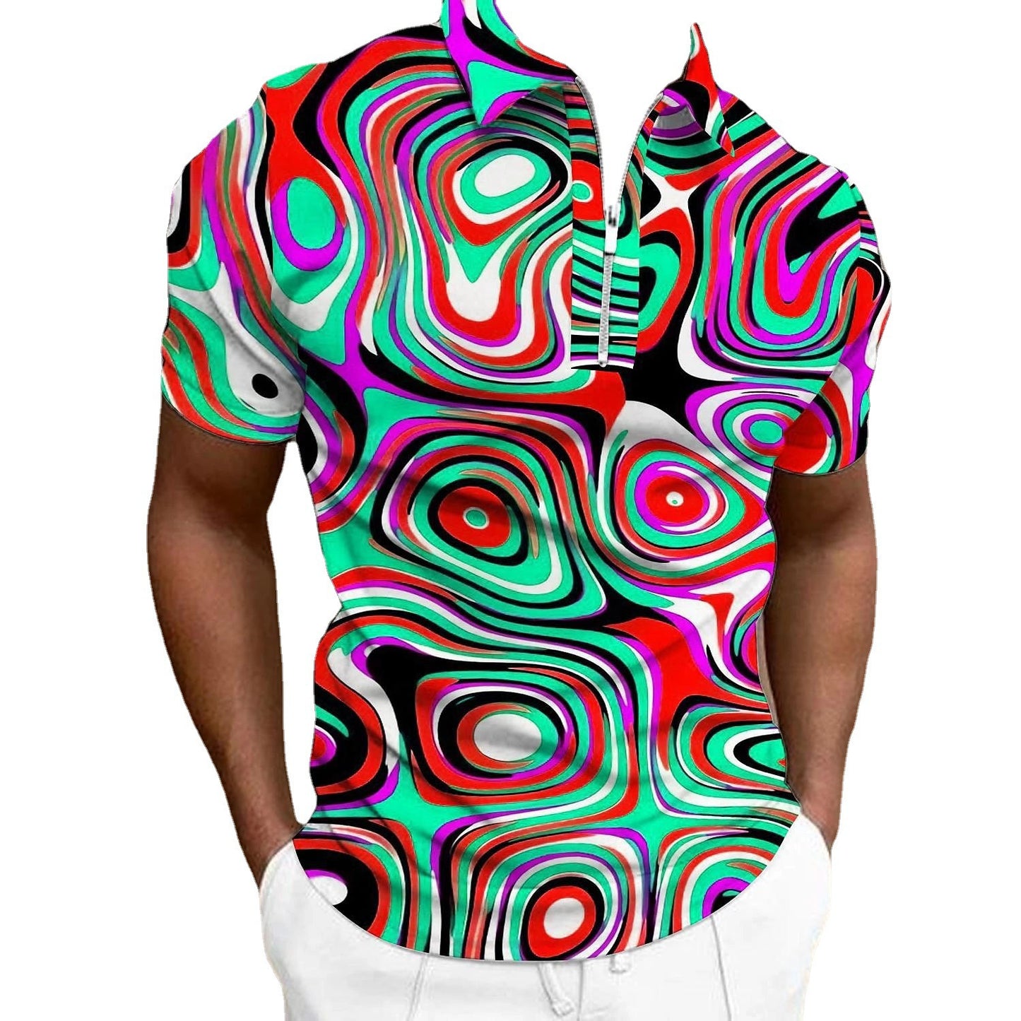 The Chromatic Vortex | Optical 3D Tech-Mesh Polo 🌀