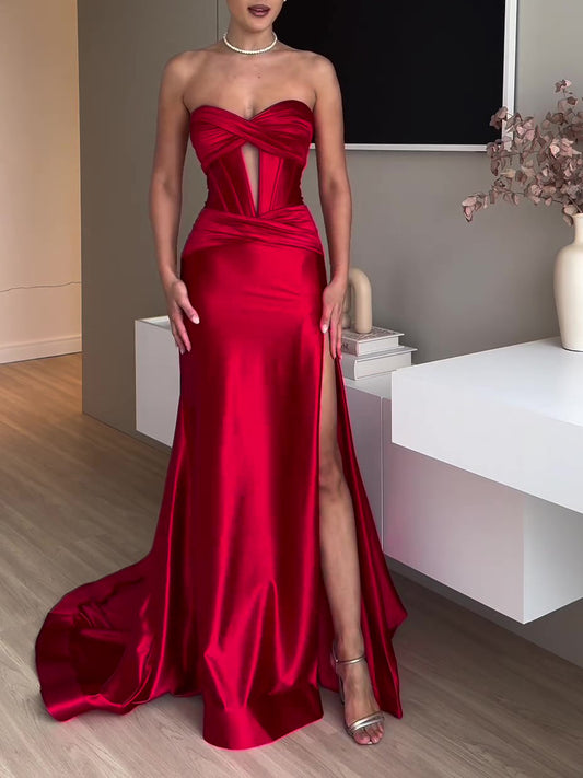 👠 The Ethereal-Glow: Extra Long Red Evening Dress