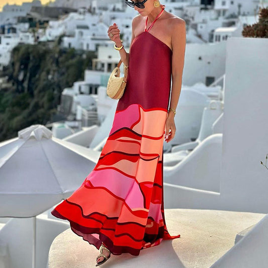 The Geometric Muse | Halter Backless A-Line Midi 🍷✨