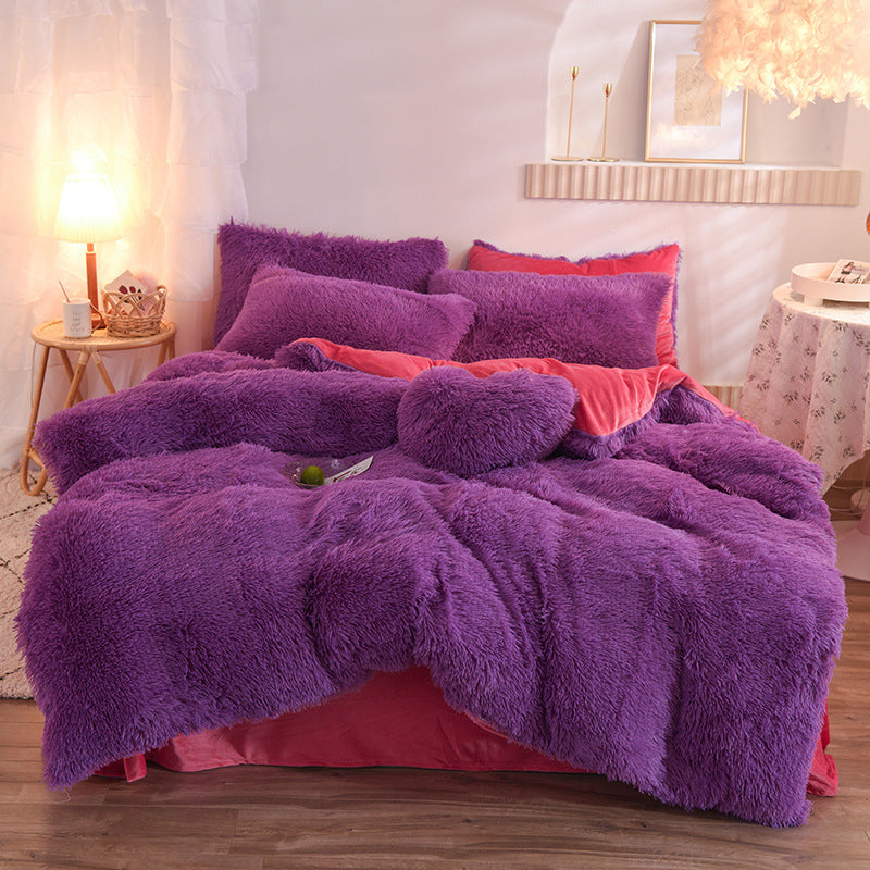 The Midnight Velvet: Ultra-Plush Shaggy Fleece Sanctuary (Queen King Bedding Set)