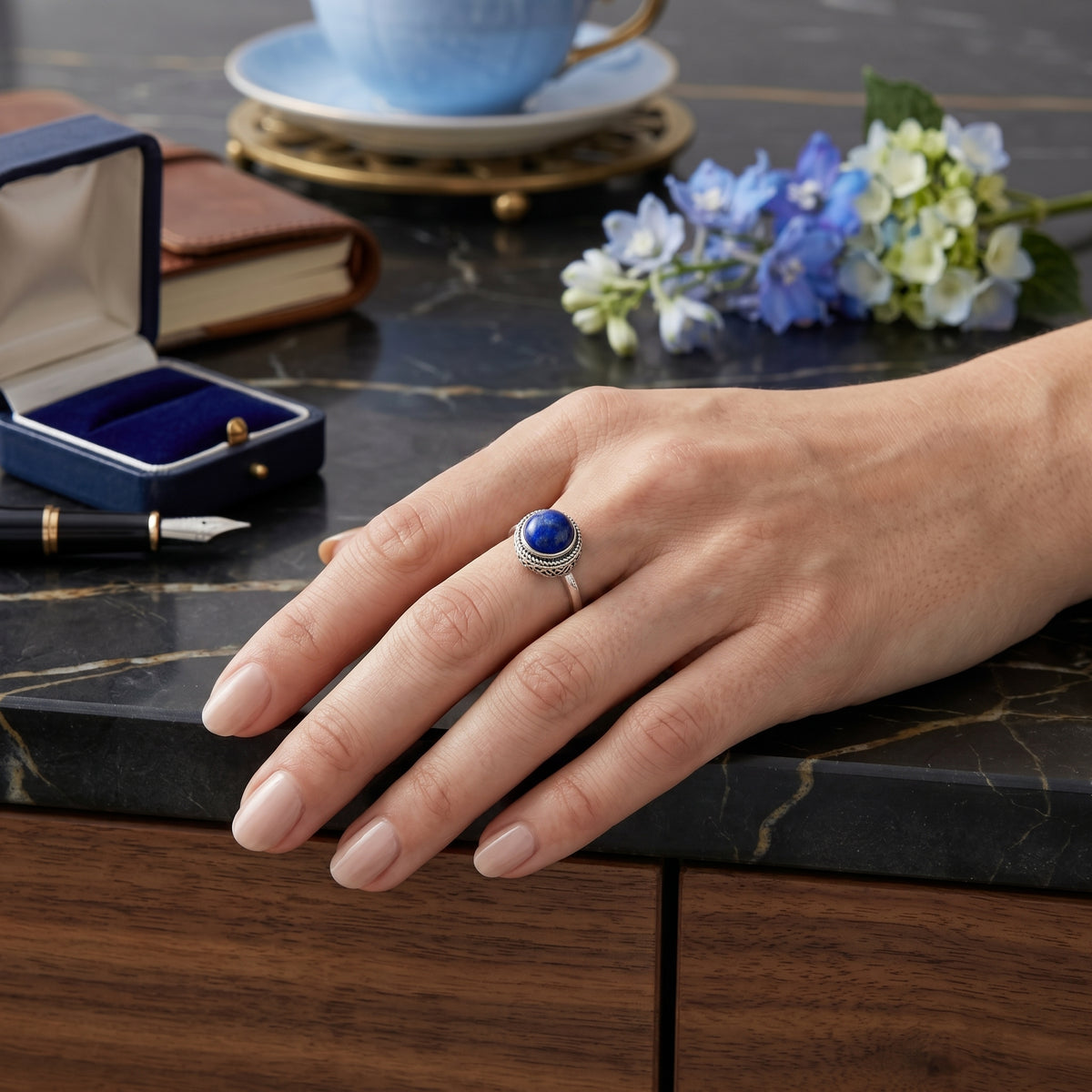 The Celestial Anchor | S925 Sterling Silver Lapis Lazuli Ring 🌌