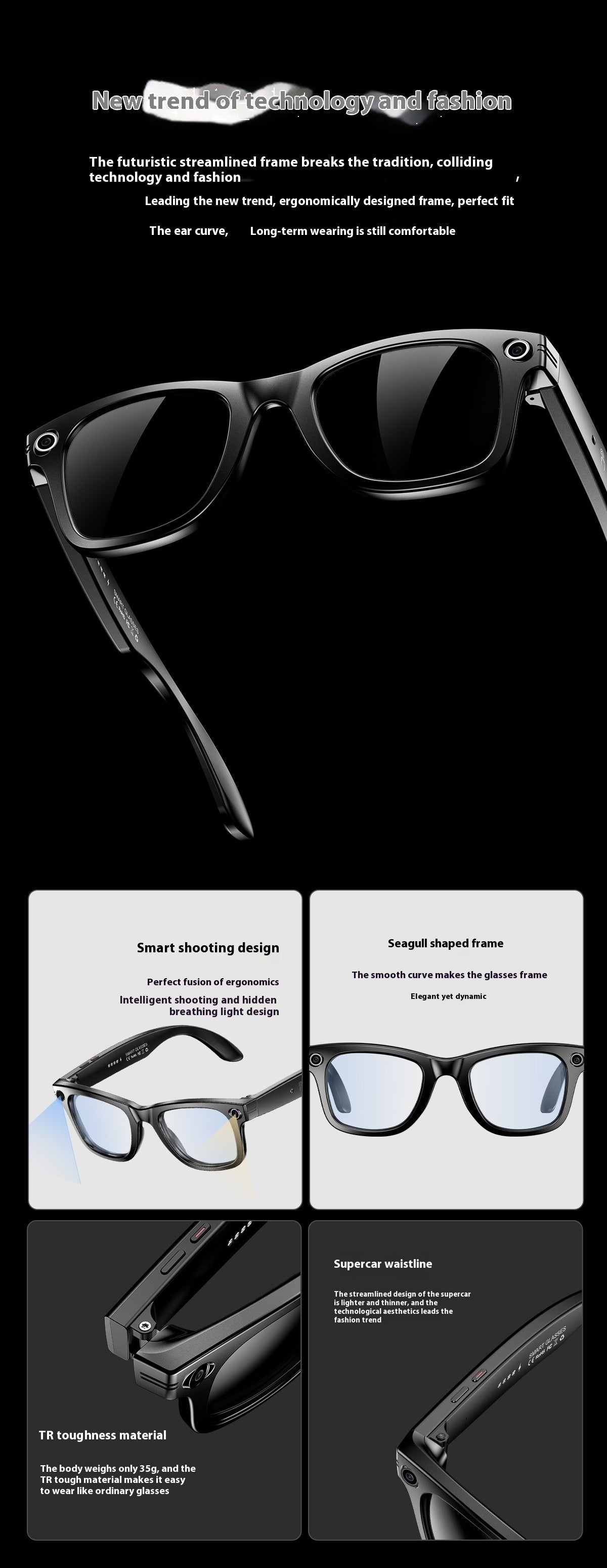 Ai Three-generation Smart Bluetooth Glasses Magnetic Frame Sunglasses or Blue Light Glasses