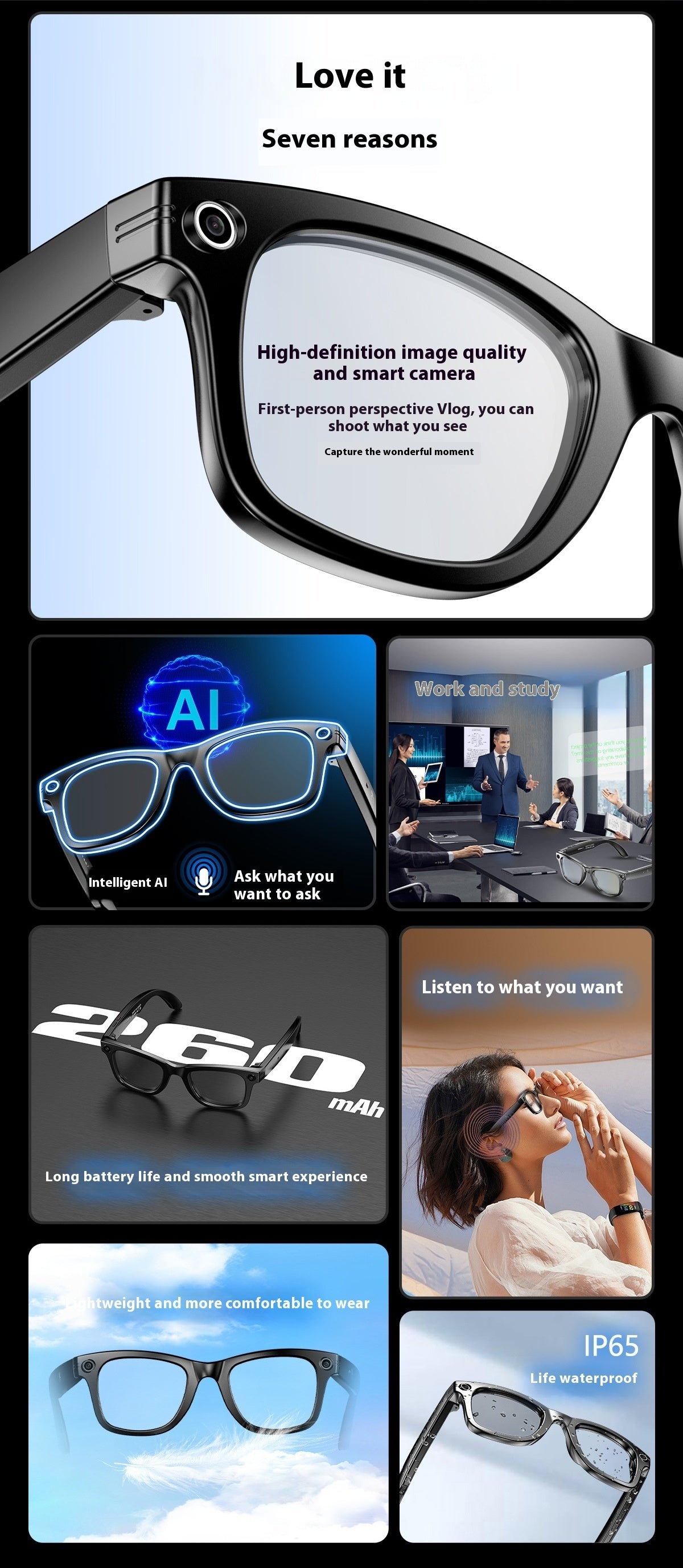 Ai Three-generation Smart Bluetooth Glasses Magnetic Frame Sunglasses or Blue Light Glasses