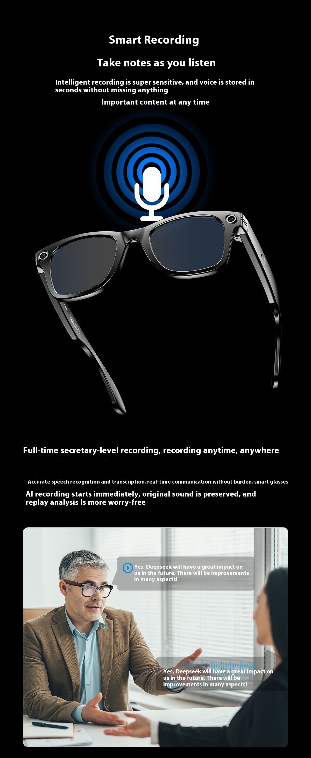 Ai Three-generation Smart Bluetooth Glasses Magnetic Frame Sunglasses or Blue Light Glasses