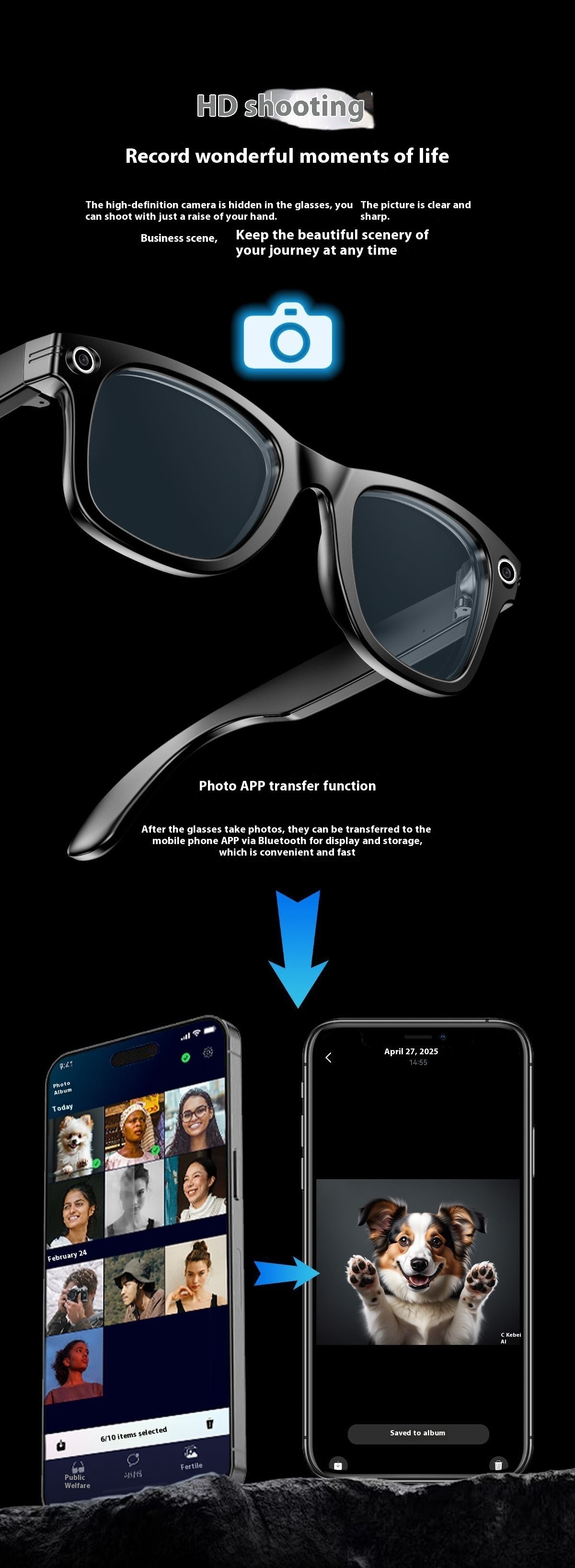 Ai Three-generation Smart Bluetooth Glasses Magnetic Frame Sunglasses or Blue Light Glasses