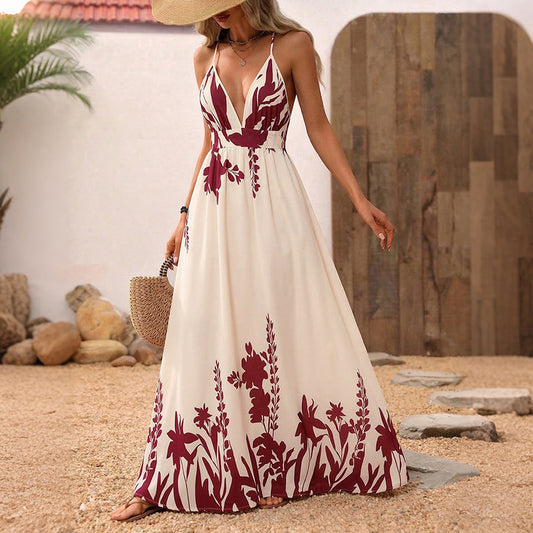 The Crimson Muse | Retro Resort-Style Floral Maxi Dress 🌹💞