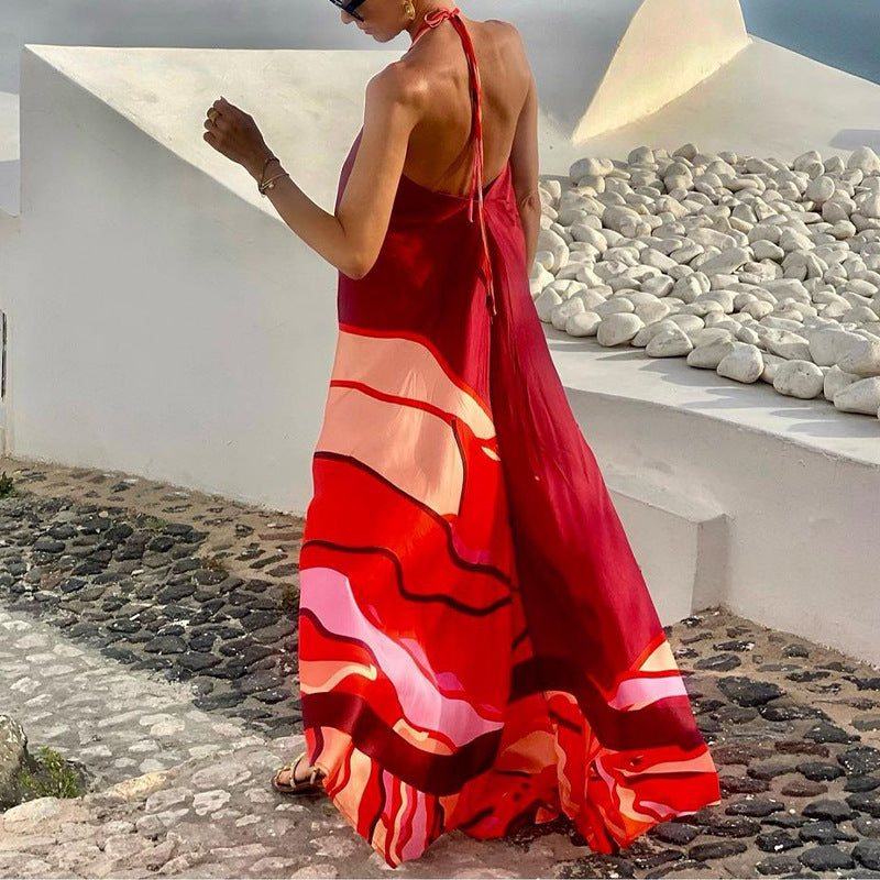 The Geometric Muse | Halter Backless A-Line Midi 🍷✨
