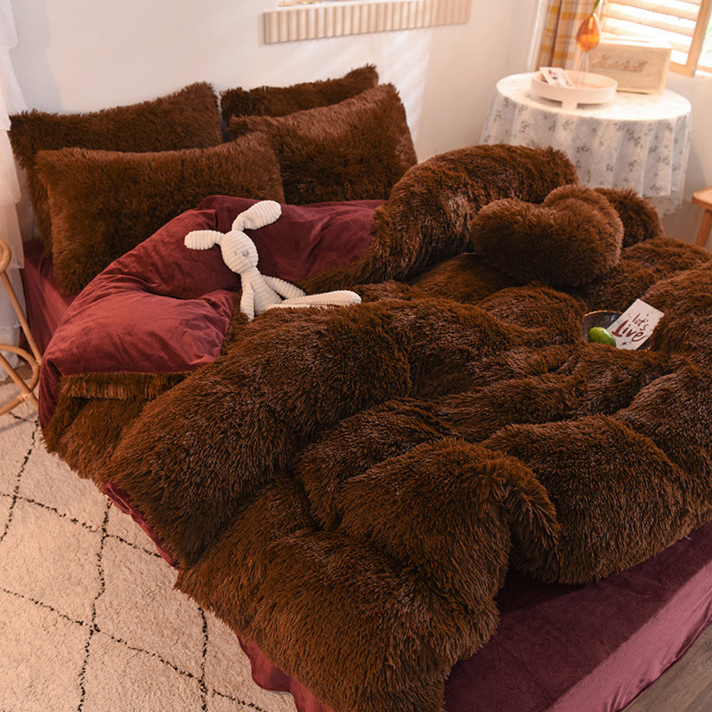 The Midnight Velvet: Ultra-Plush Shaggy Fleece Sanctuary (Queen King Bedding Set)