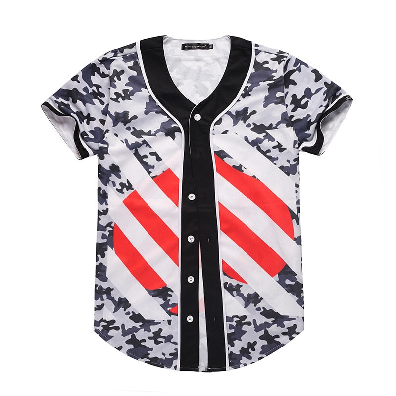 3D Short Sleeve T shirt Men Baseball Jersey Sport Slim Fit V Neck T-shirts Casual Streetwear Trendy Style-2