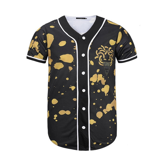 3D Short Sleeve T shirt Men Baseball Jersey Sport Slim Fit V Neck T-shirts Casual Streetwear Trendy Style-0