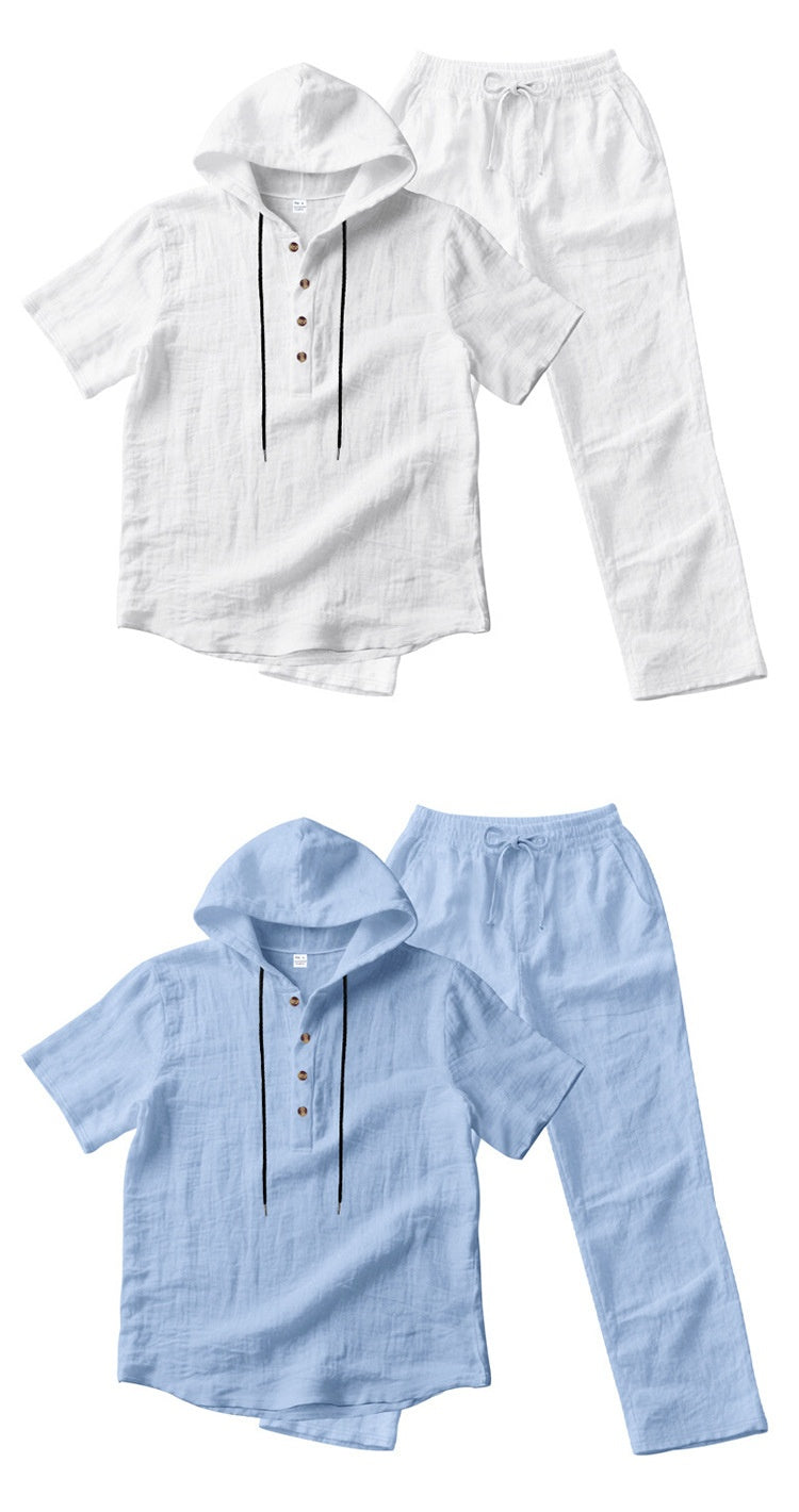 🌬️ The Nomad-Suite: Men’s Breathable V-Neck Linen Set