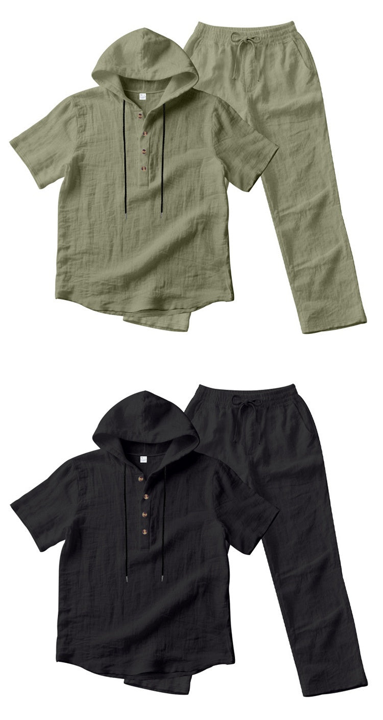 🌬️ The Nomad-Suite: Men’s Breathable V-Neck Linen Set